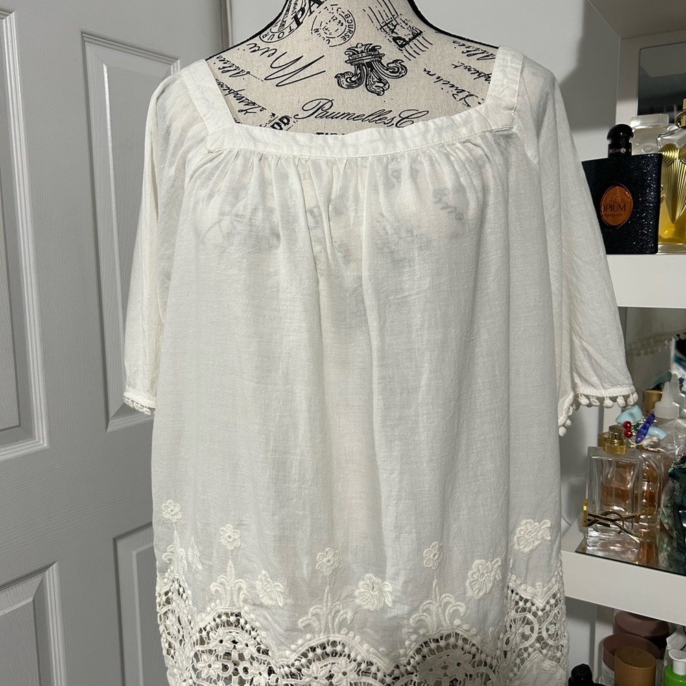 LOFT White Embroidered Blouse